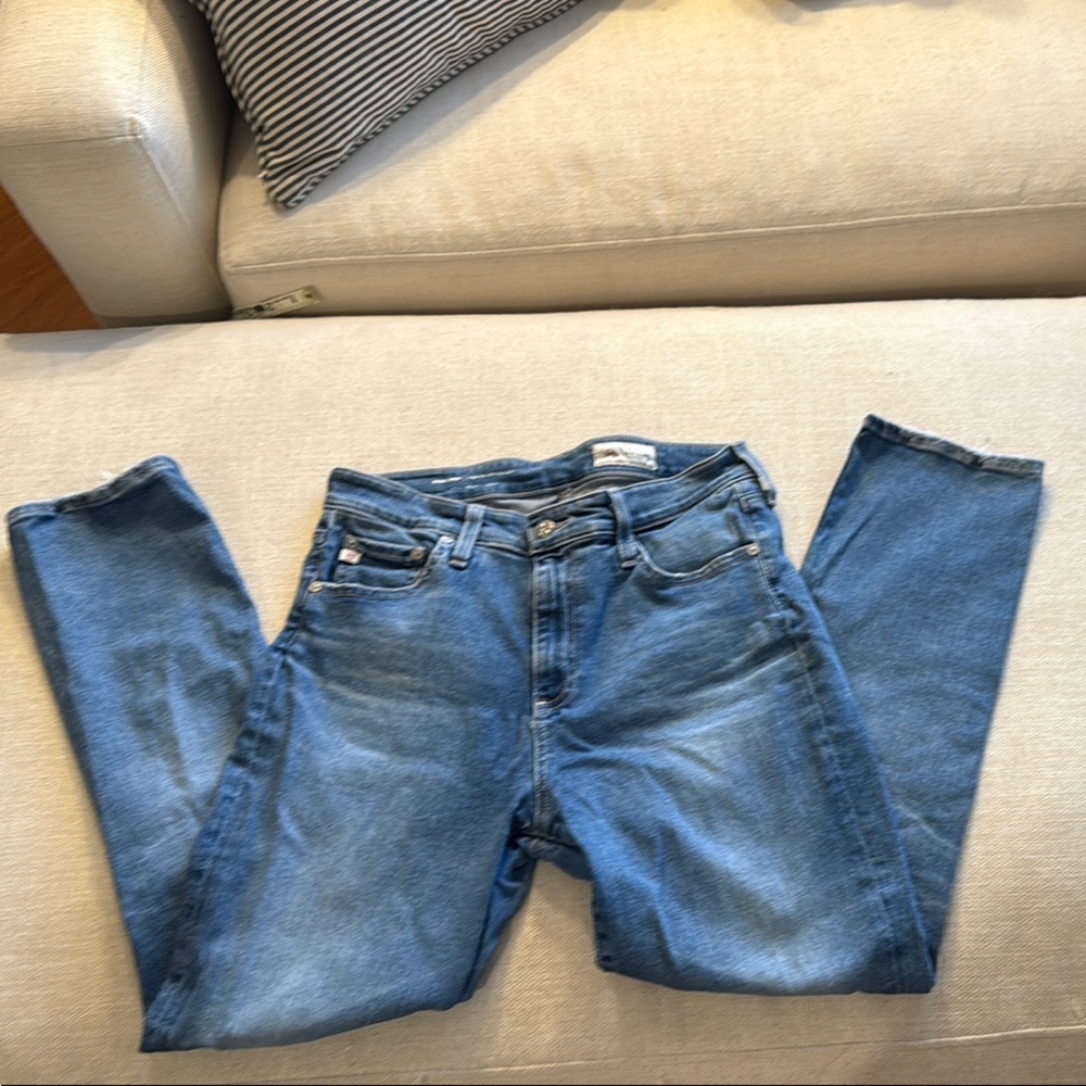 AG Blue Denim Jeans Distressed Mari Crop Slim Straight size 30